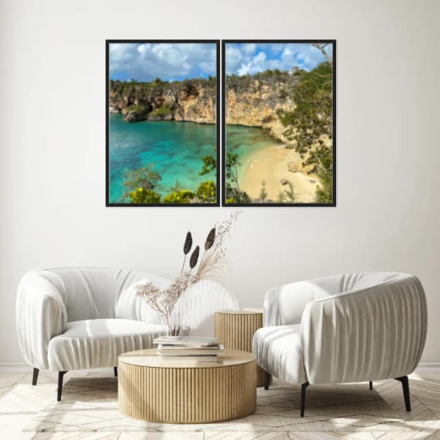 Kit Quadros Decorativos Mar Verde Com Montanhas