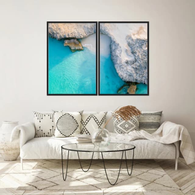 Kit Quadros Decorativos Mar Azul Com Montanhas