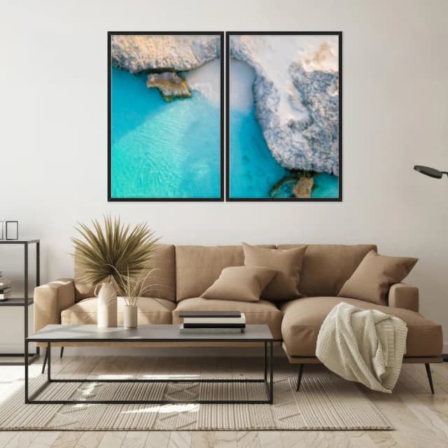 Kit Quadros Decorativos Mar Azul Com Montanhas