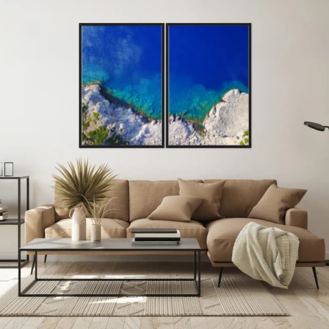 Kit Quadros Decorativos Mar Azul Com Montanha