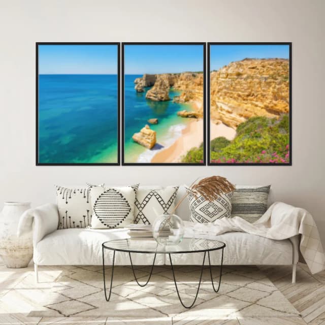 Kit Quadros Decorativos Mar Verde Com Montanhas