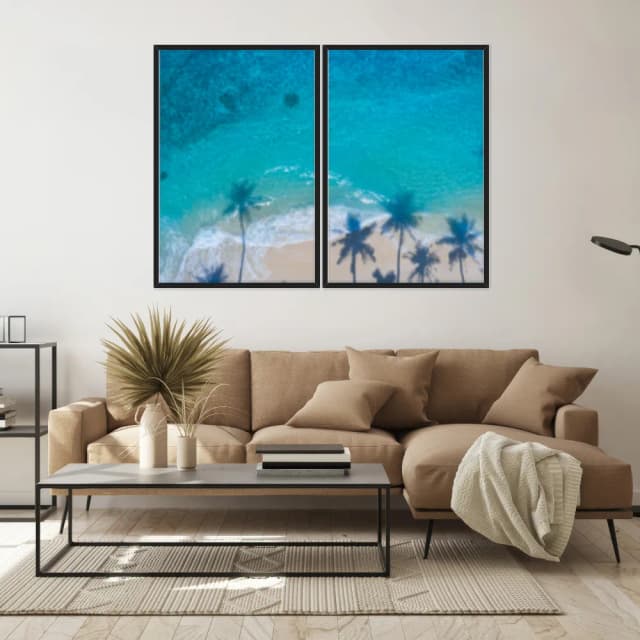 Kit Quadros Decorativos Sombra De Coqueiro No Mar