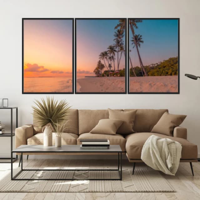 Kit Quadros Decorativos Coqueiro Pôr Do Sol